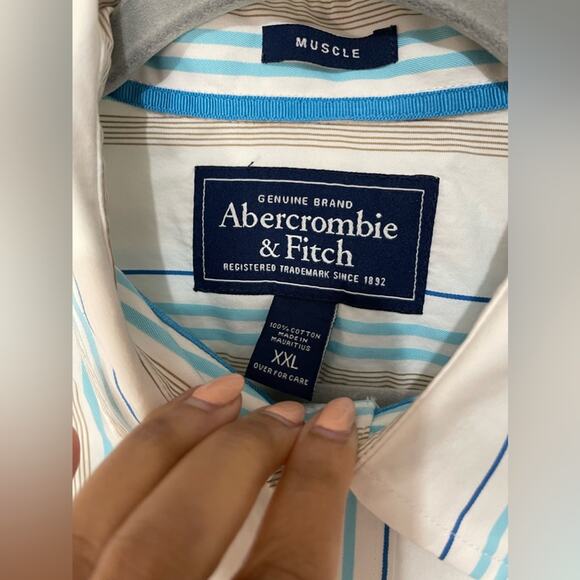 Abercrombie & Fitch Men’s Y2K Muscle White Blue Stripe Button Down Shirt XXL - Picture 4 of 7